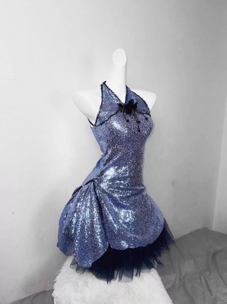 Sexy Blue Halter Sleeveless Sequin Tulle Short Cocktail Dress Homecoming Dress