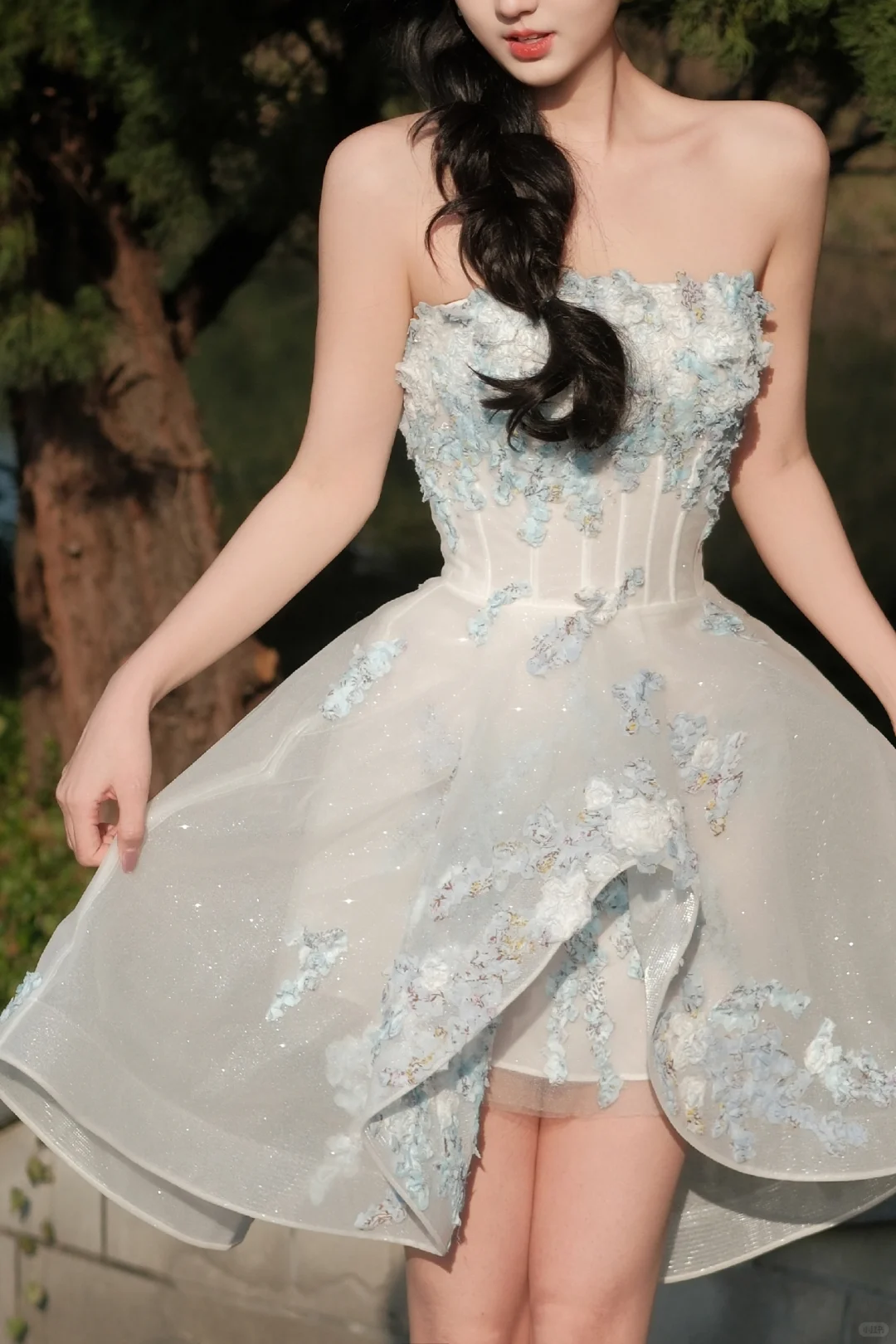 Classy Strapless White Organza Appliques A-Line 18th Birthday Outfits Formal Graduation Homecoming Dress - FashionDia