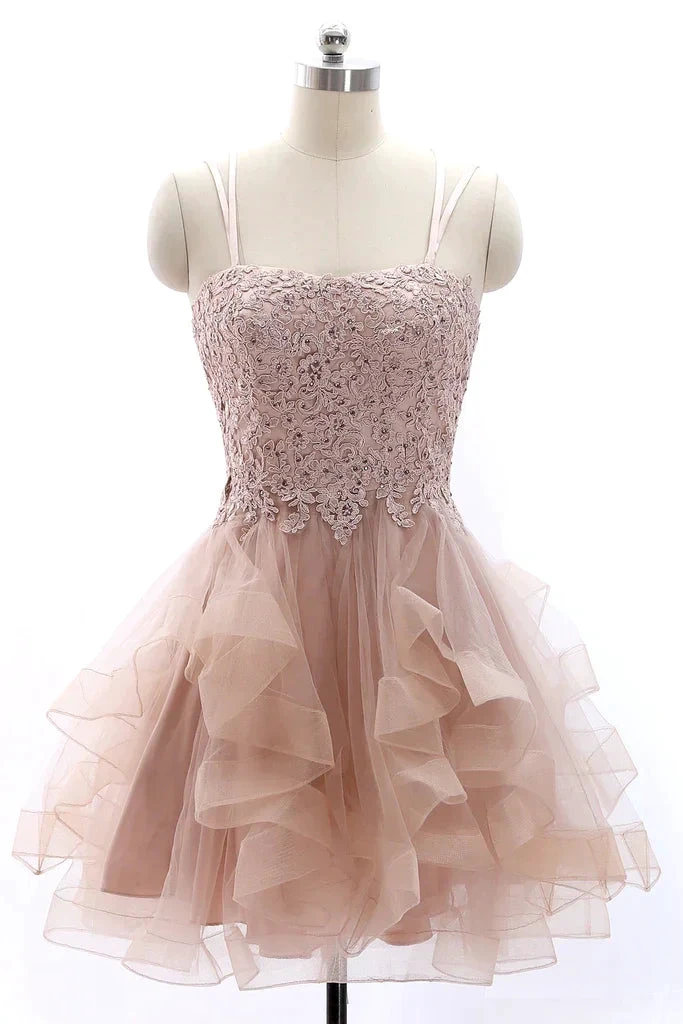 Spaghetti Straps Lace Tulle Homecoming Dress Vintage Party Formal Gown Y2584 by simplepromdress
