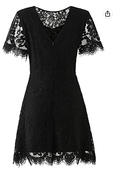 Women's Elegant Round Neck V-Back Wedding Guest Floral Lace Cocktail Party A-Line Dress Black Party Dress - View 4 | FashionDia