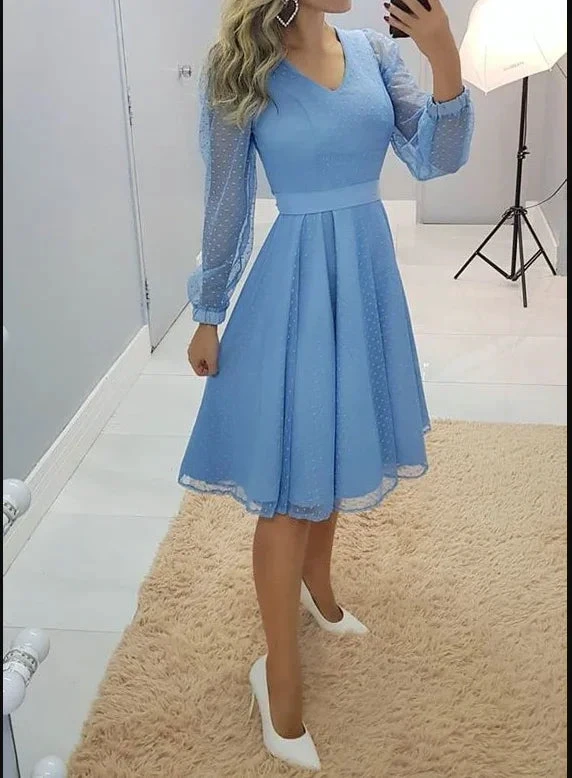 A-line Blue Long Sleeves Party Dress,Blue Homecoming Dress Y6045 by simplepromdress
