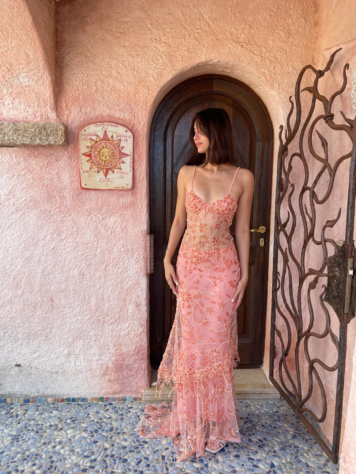 Gorgeous Pink Lace Beading Mermaid Evening Dress Party Prom Dress - View 5 | FashionDia
