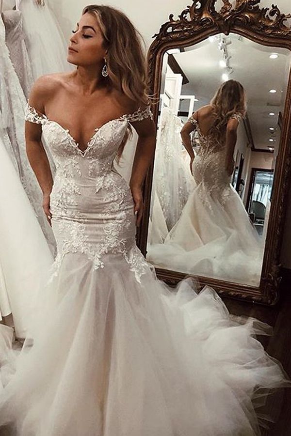 Off Shoulder Lace Mermaid Wedding Dresses