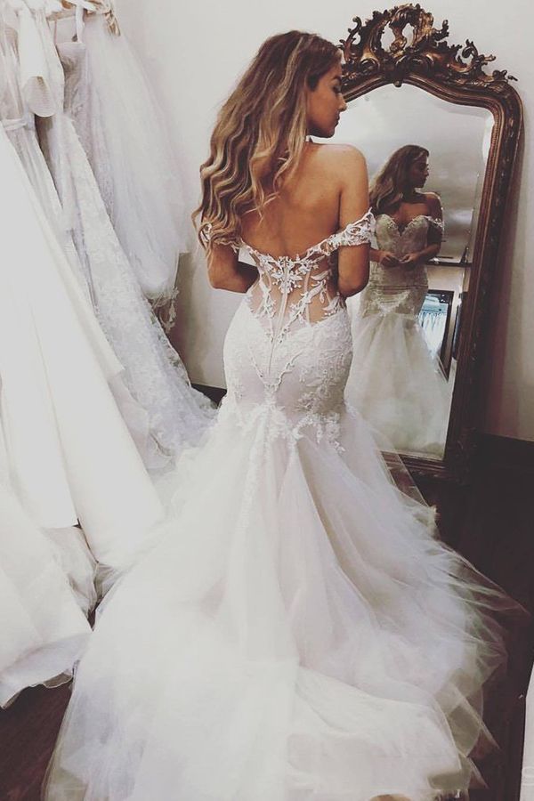 Off Shoulder Lace Mermaid Wedding Dresses