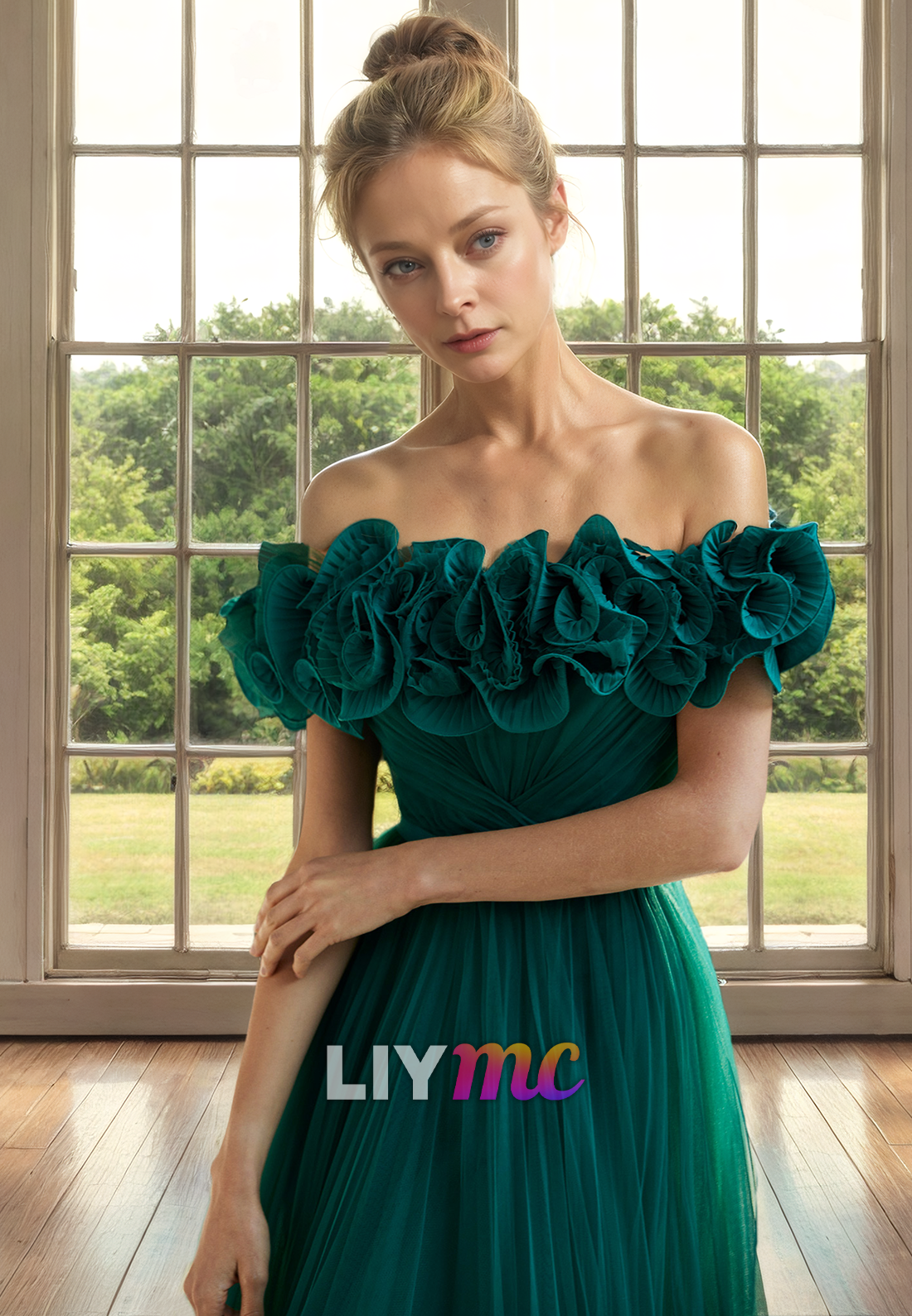 M1330 - Off-Shoulder Strapless Ruffled A-Line Tulle Mother of Bride Dress Cocktail Dress