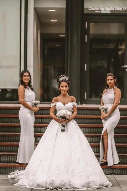Off The Shoulder A-Line White Wedding Dress Romantic Bridal Gowns (ZD15705)