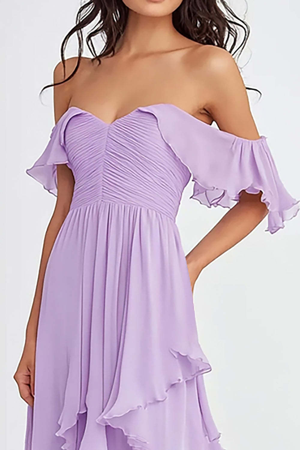 Off The Shoulder Lilac Ruffled Long Formal Dress