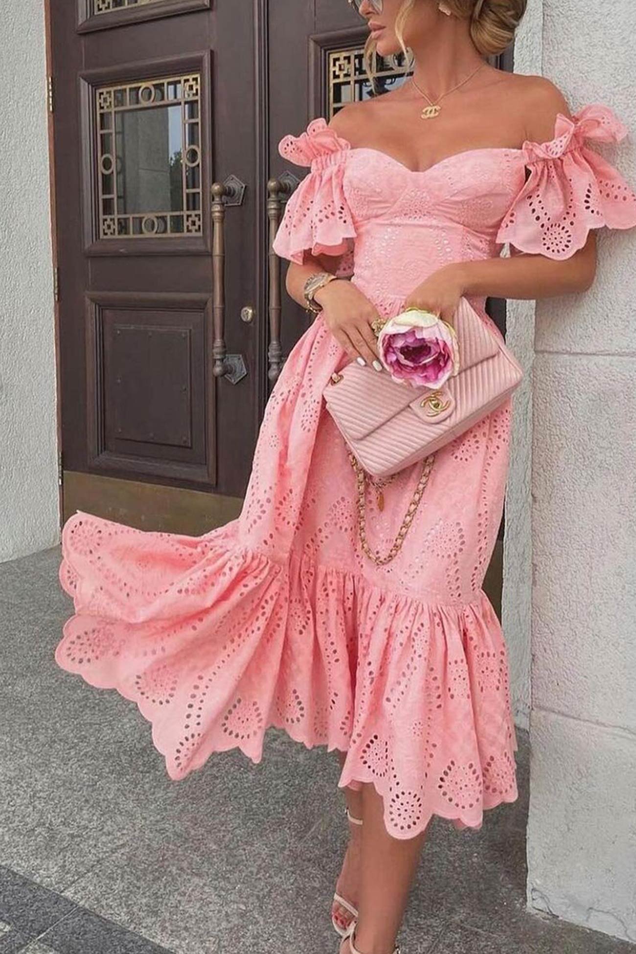 Ava Chic Dress with Ruffles, Off the Shoulder and Neckline Silhouette Collection