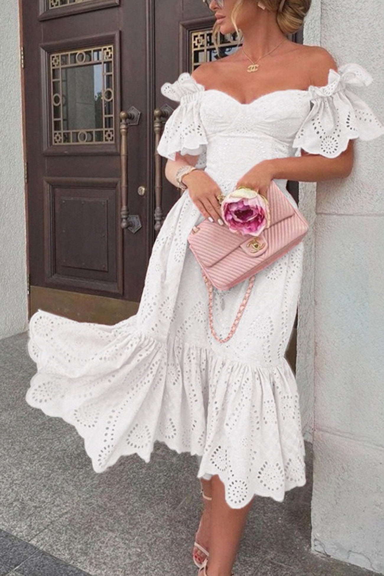 Ava Chic Dress with Ruffles, Off the Shoulder and Neckline Silhouette Collection