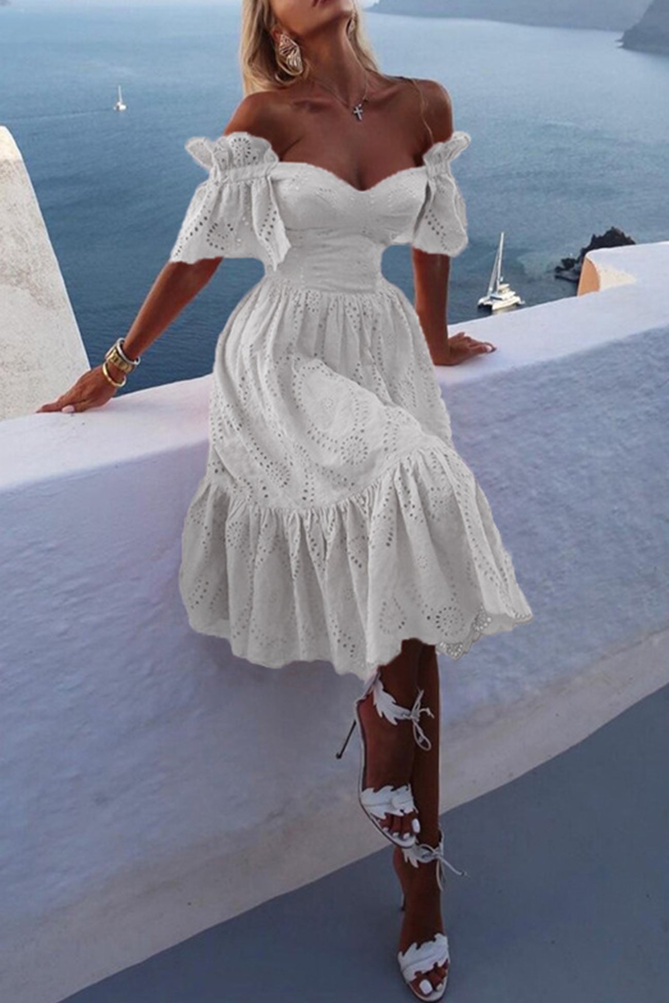 Ava Chic Dress with Ruffles, Off the Shoulder and Neckline Silhouette Collection
