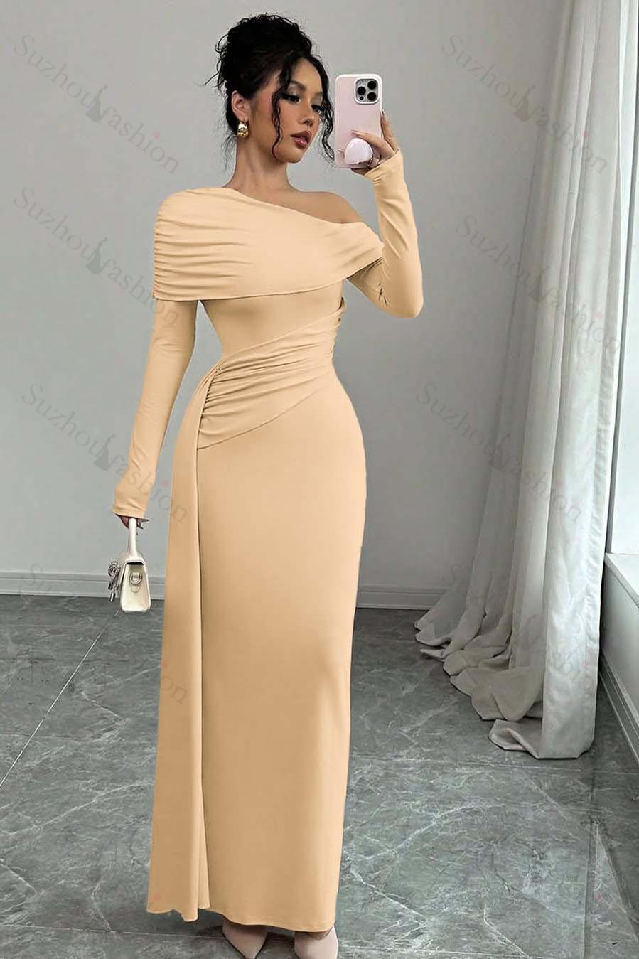 Off the Shoulder Long Sleeves Long Mermaid Evening Formal Dress With Ruffled