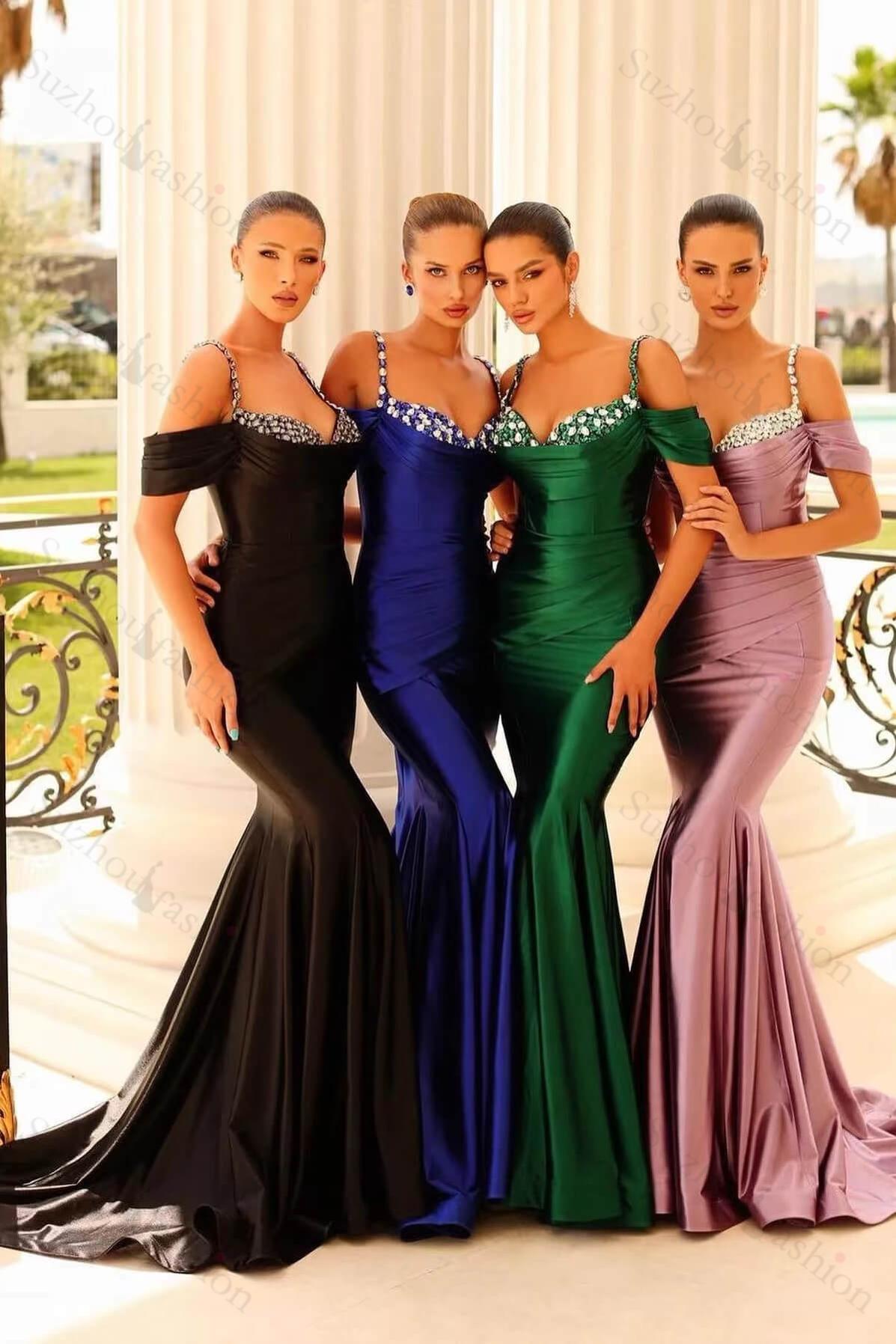 Off-the-Shoulder Mermaid Sweetheart Beads Evening Formal Dress with Spaghetti-Straps