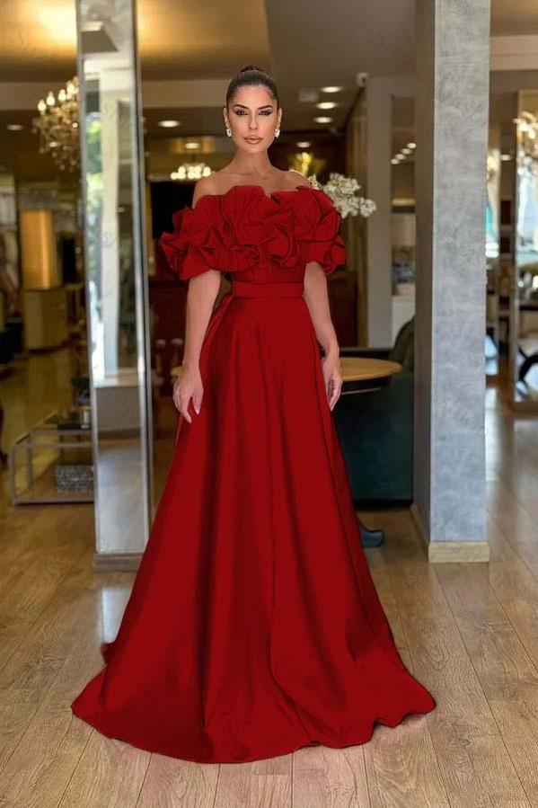 Off the Shoulder Sleeveless A Line Long Evening Formal Dress With Pleated