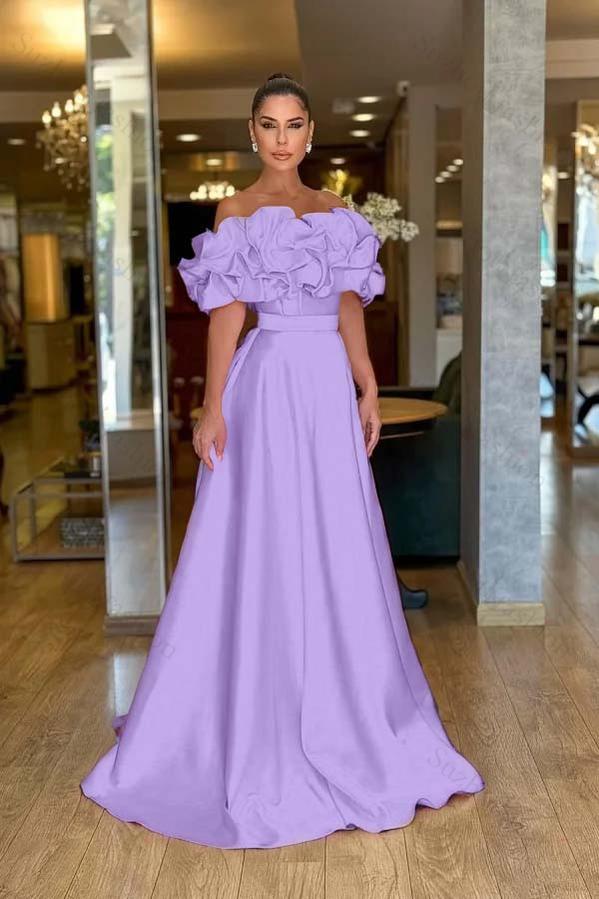 Off the Shoulder Sleeveless A Line Long Evening Formal Dress With Pleated