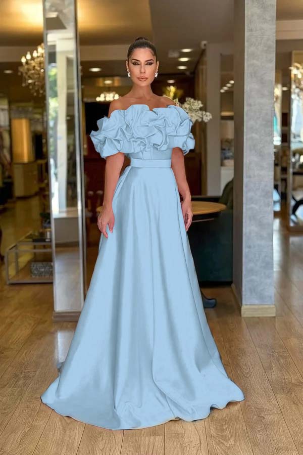 Off the Shoulder Sleeveless A Line Long Evening Formal Dress With Pleated
