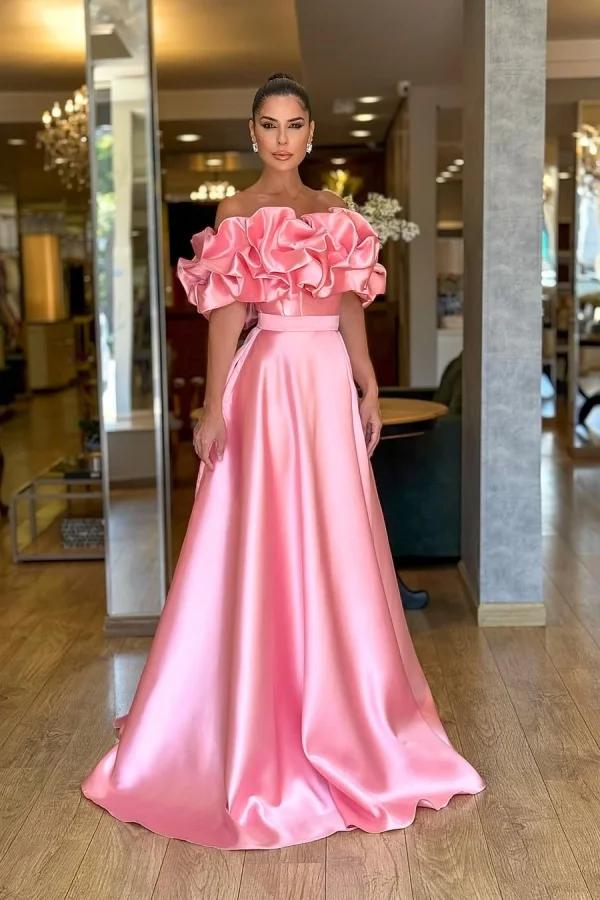 Off the Shoulder Sleeveless A Line Long Evening Formal Dress With Pleated