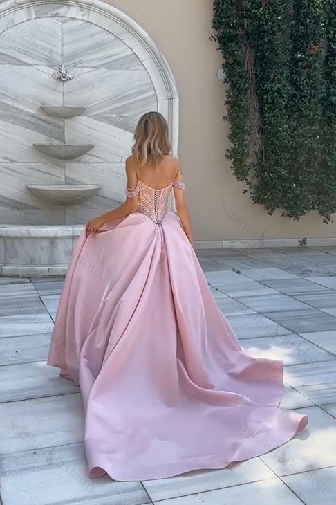 Off the Shoulder Strapless Sleeveless Ball Gown Long Evening Formal Dress With Split