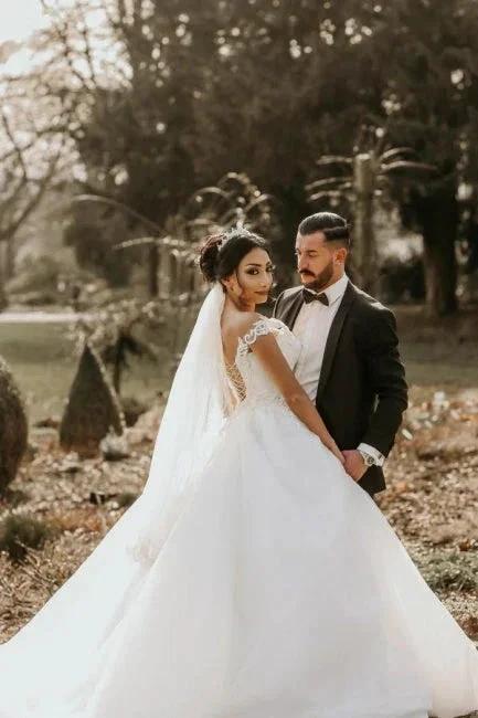 Off the shoulder White Garden Ball Gown Wedding Dress (ZD15700) - View 2 | VelvetHem