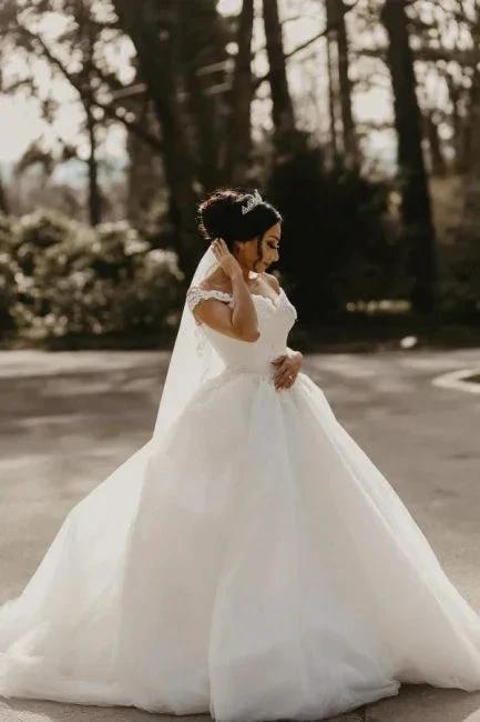 Off the shoulder White Garden Ball Gown Wedding Dress (ZD15700)