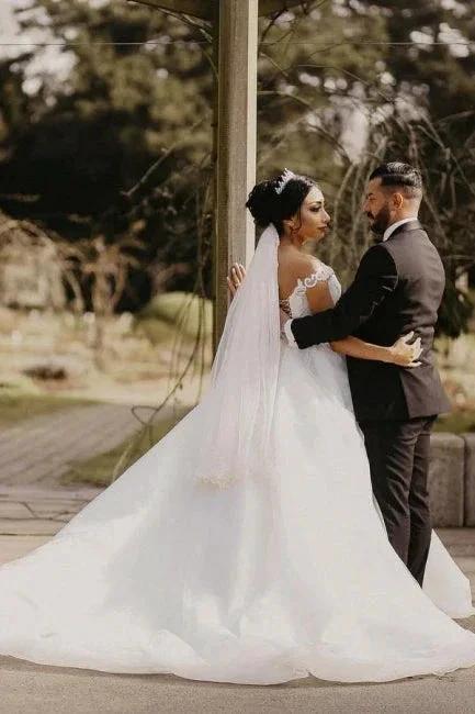 Off the shoulder White Garden Ball Gown Wedding Dress (ZD15700)