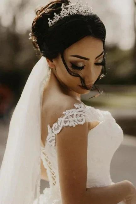 Off the shoulder White Garden Ball Gown Wedding Dress (ZD15700) - View 7 | VelvetHem