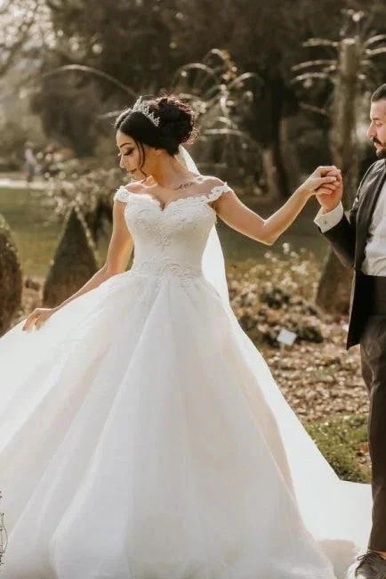 Off the shoulder White Garden Ball Gown Wedding Dress (ZD15700) - View 8 | VelvetHem
