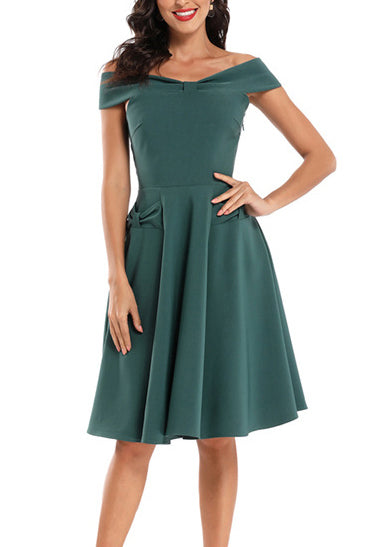 Off Shoulder Bow Satin Bridesmaid Prom Dress - Fashionpara