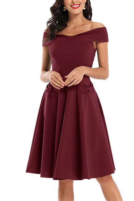 Off Shoulder Bow Satin Bridesmaid Prom Dress - Fashionpara