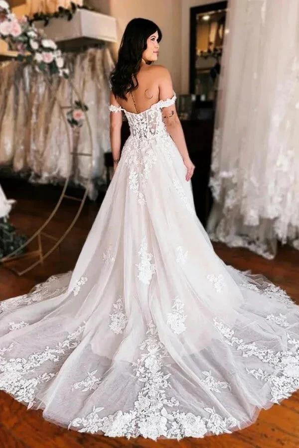 Off Shoulder Elegant Wedding Dress Boho Wedding Dress With Slit (ZD16090)
