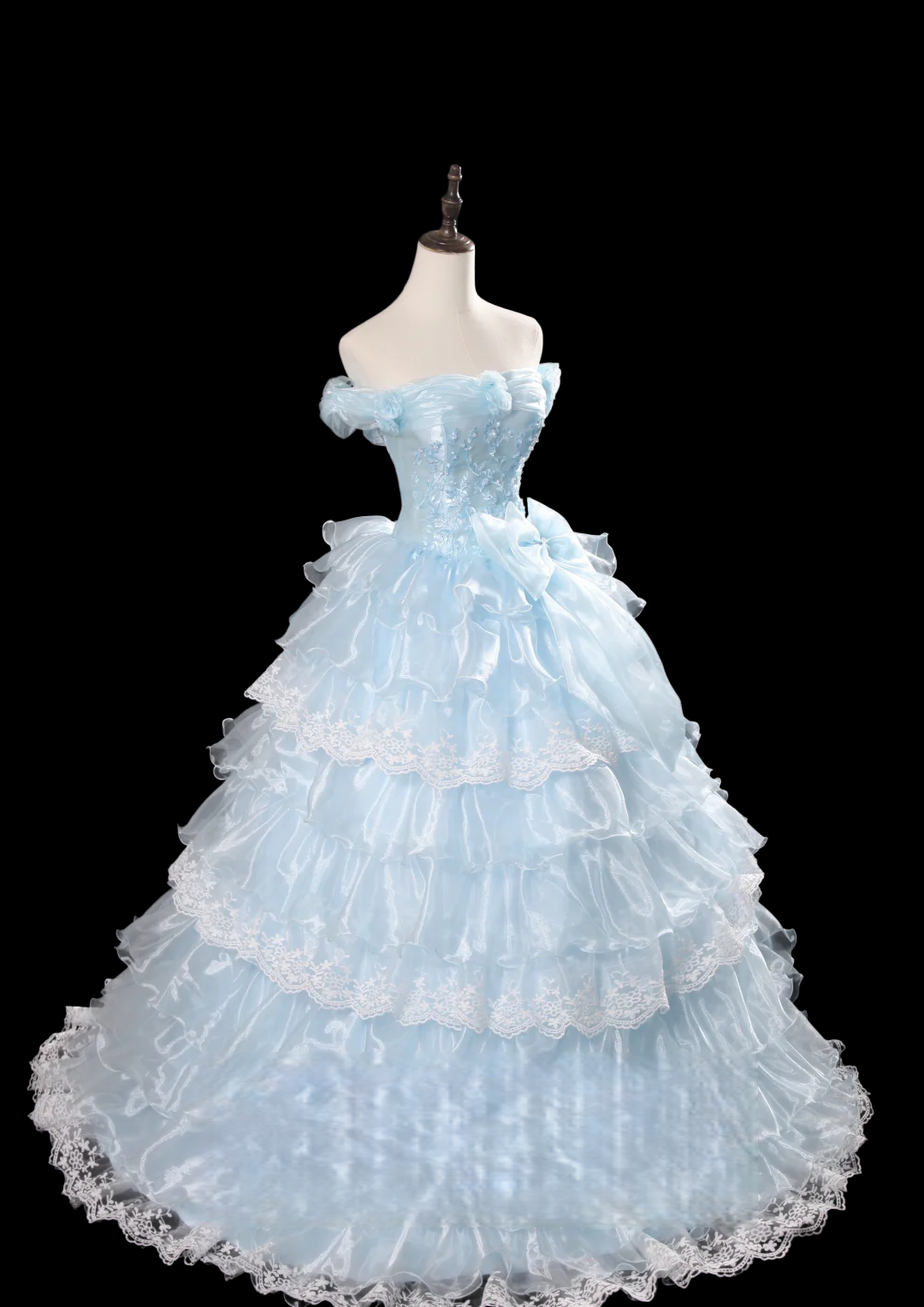 Off-the-Shoulder Baby Blue Quinceanera Ball Gown Sweet 16 Birthday Dress