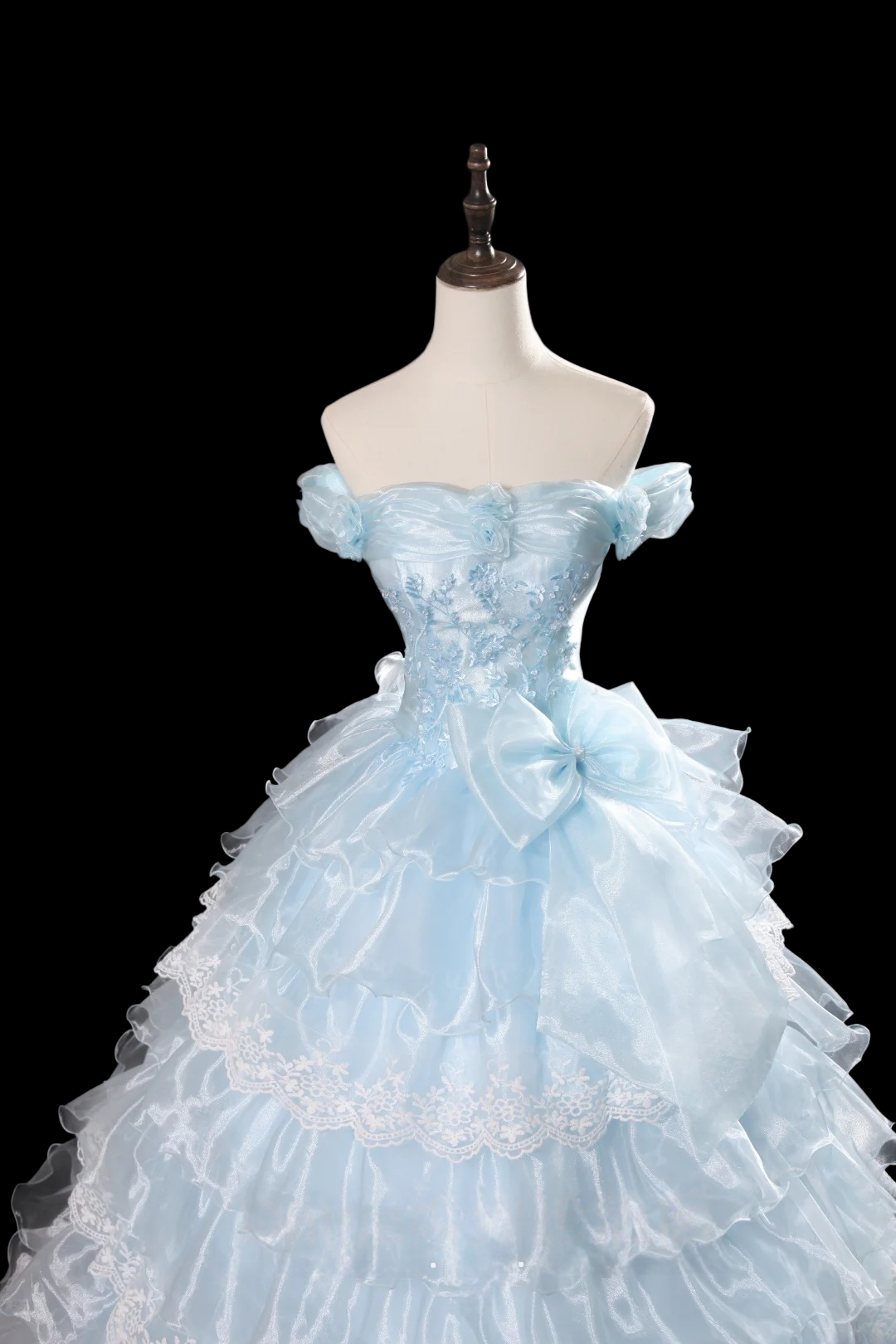 Off-the-Shoulder Baby Blue Quinceanera Ball Gown Sweet 16 Birthday Dress