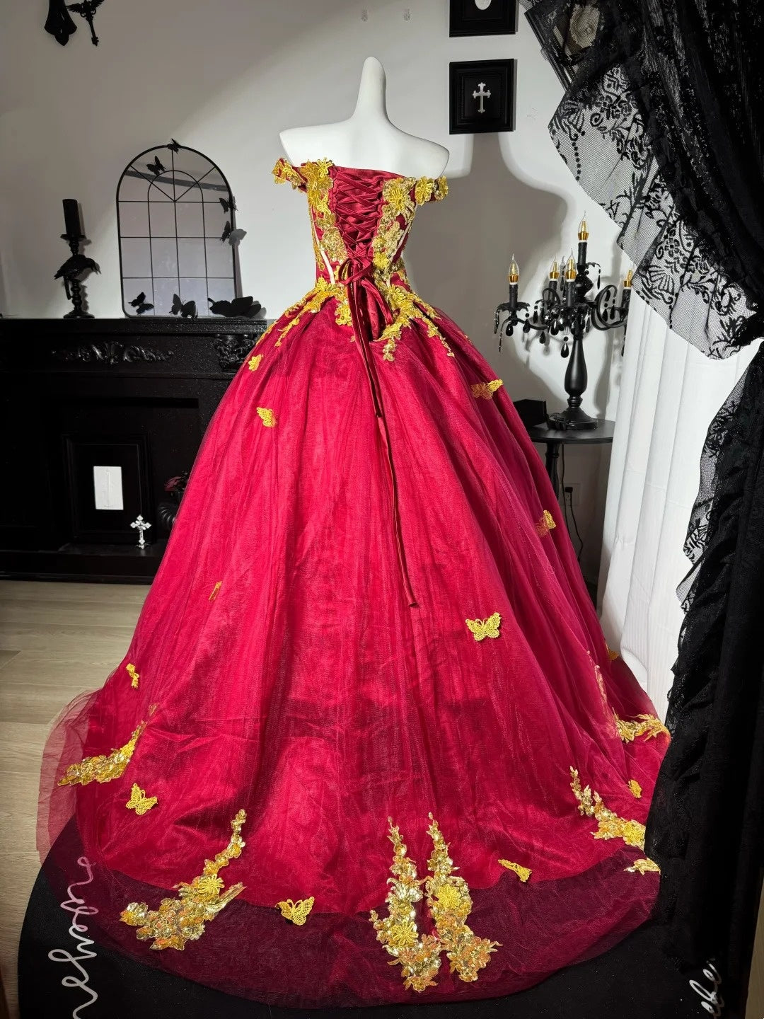 Off-the-Shoulder Ball Gown Sweet 16 Birthday Dress A-Line Formal Prom Dress