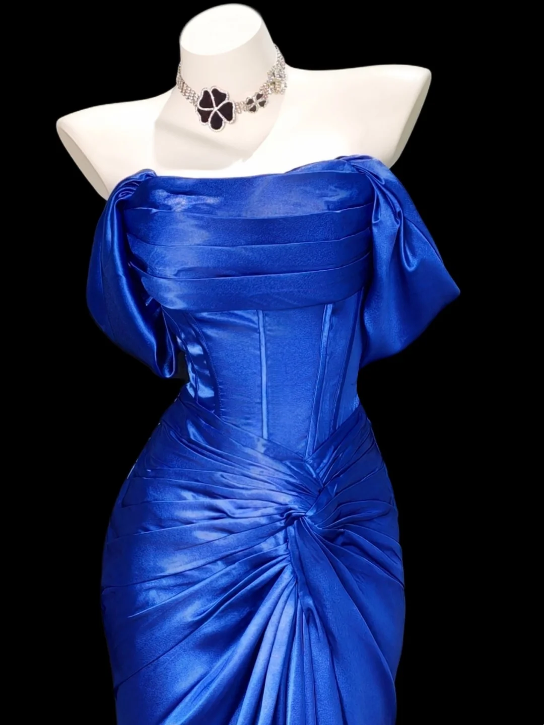 Off The Shoulder Blue Mermaid Prom Dress Satin Evening Gown J9664