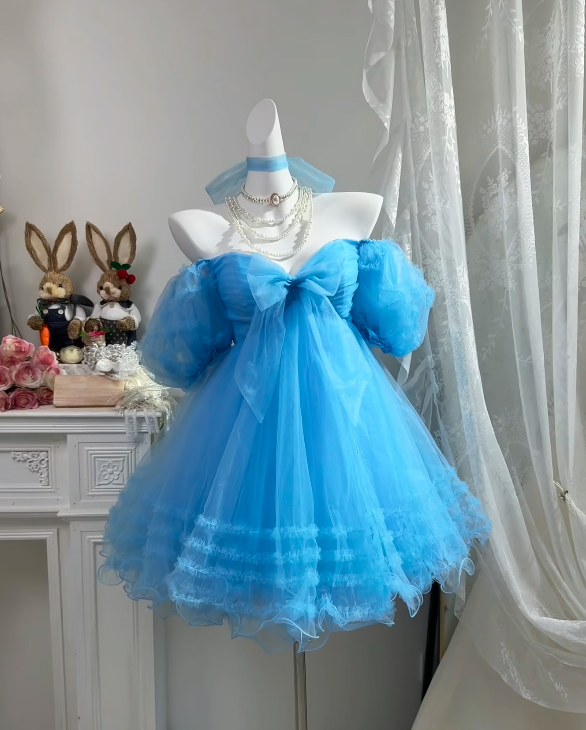 Off-the-Shoulder Blue Short Homecoming Dress