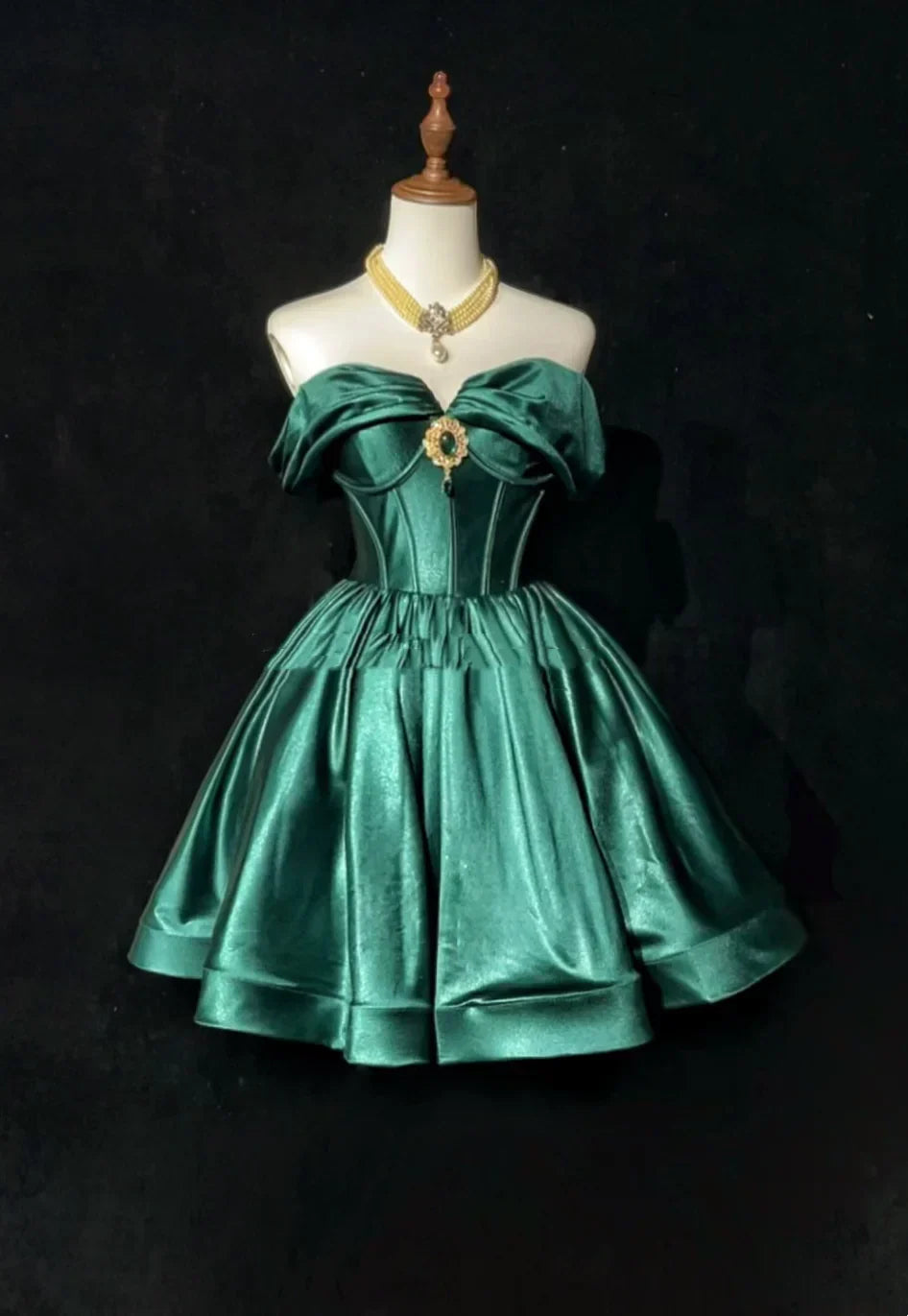Off The Shoulder Emerald Green A Line Homecoming Dress J11029