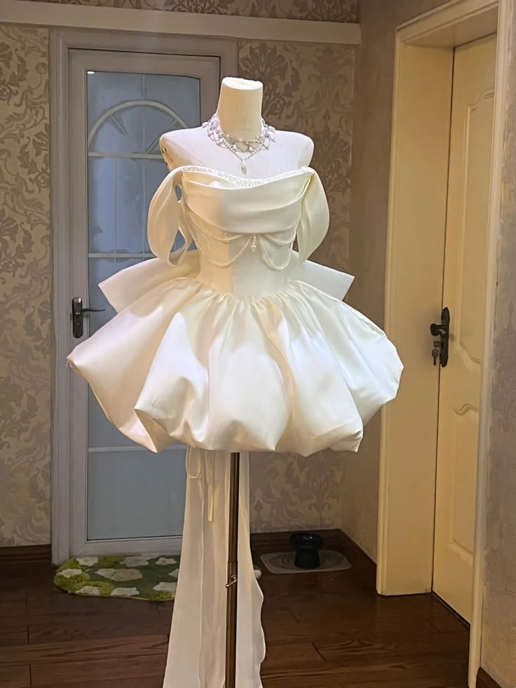 Off-the-Shoulder Ivory Birthday Dress Satin Homecoming Dress