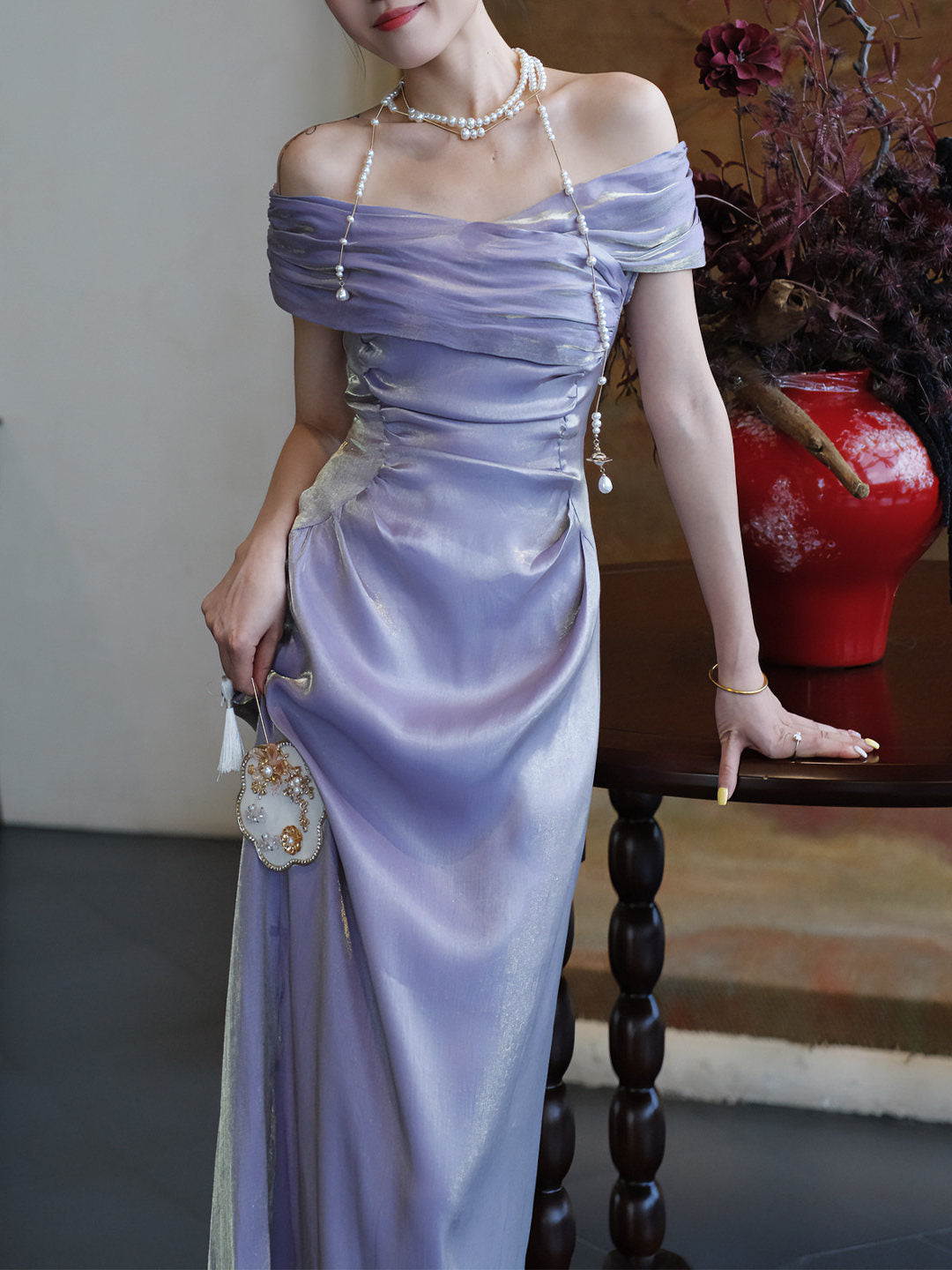 Off The Shoulder Lilac Sheath Prom Dress Formal Evening Dress J9981