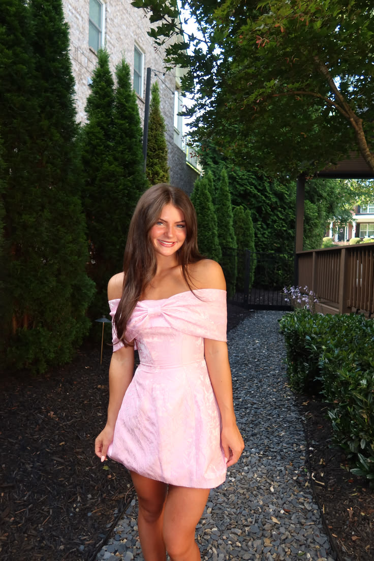Off-the-Shoulder Pink A-Line Mini Homecoming Dress