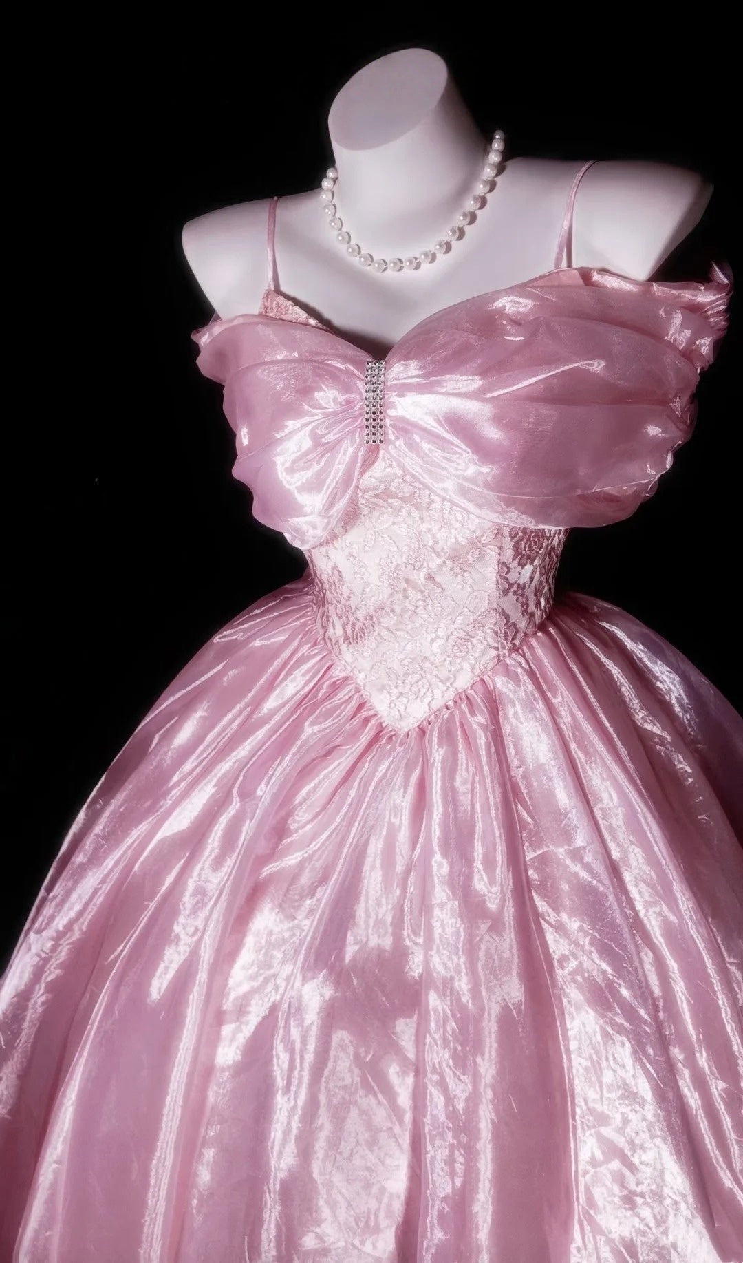 Off-the-Shoulder Pink Formal Prom Dress Organza Birthday Dress