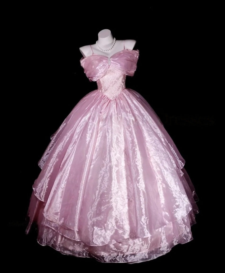 Off-the-Shoulder Pink Formal Prom Dress Organza Birthday Dress