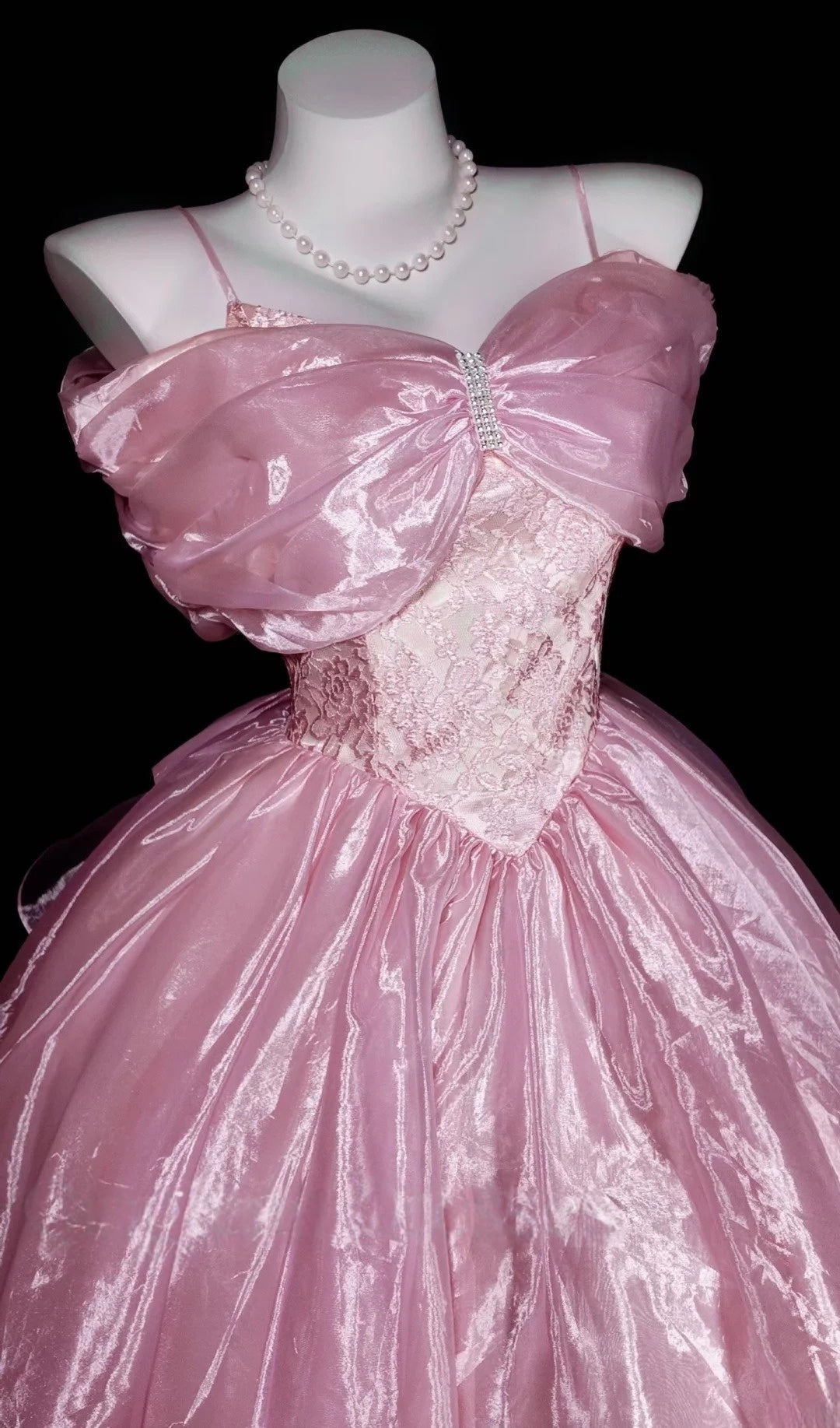 Off-the-Shoulder Pink Formal Prom Dress Organza Birthday Dress