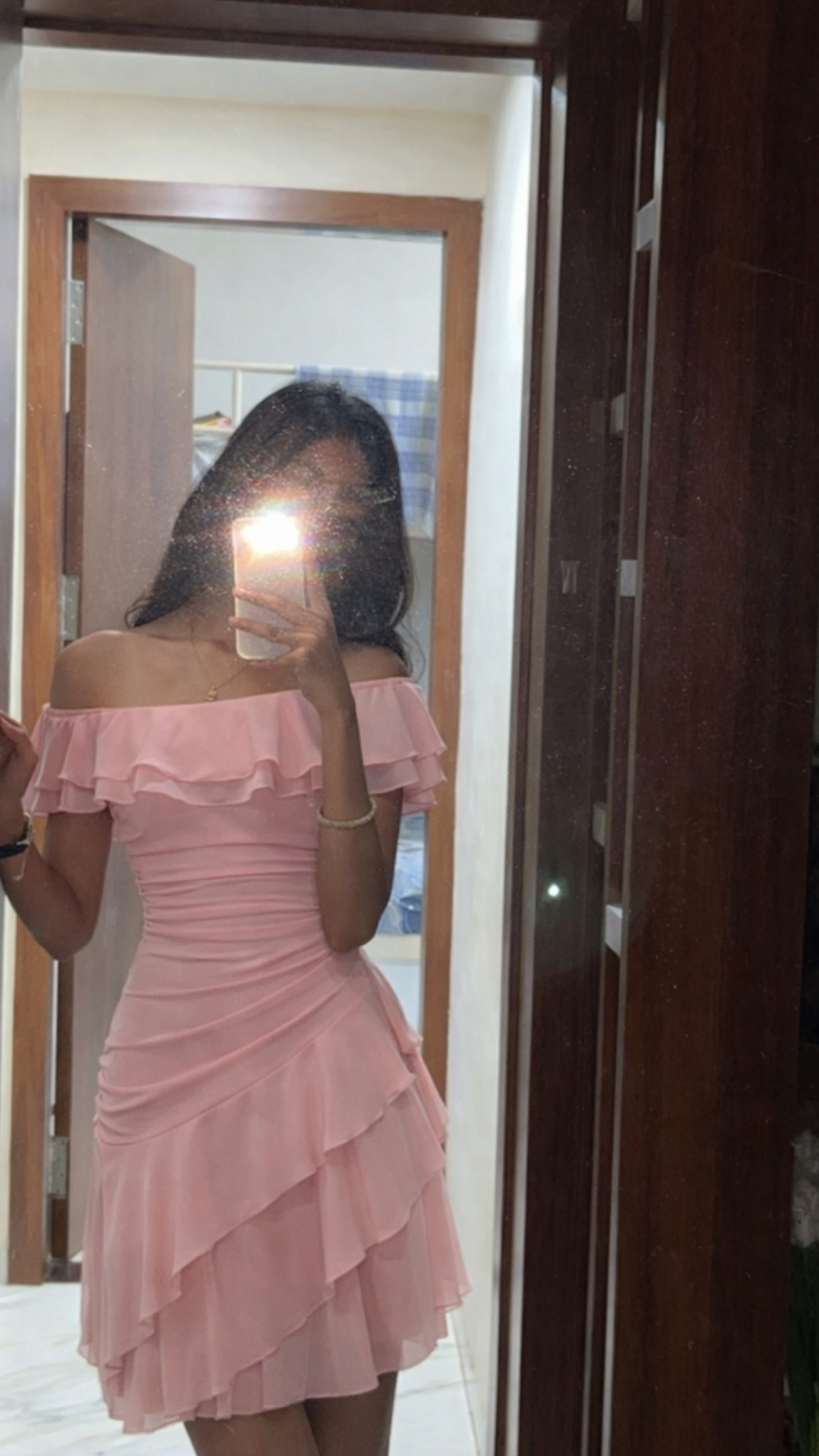 Off-the-Shoulder Pink Ruffled Chiffon Homecoming Dress