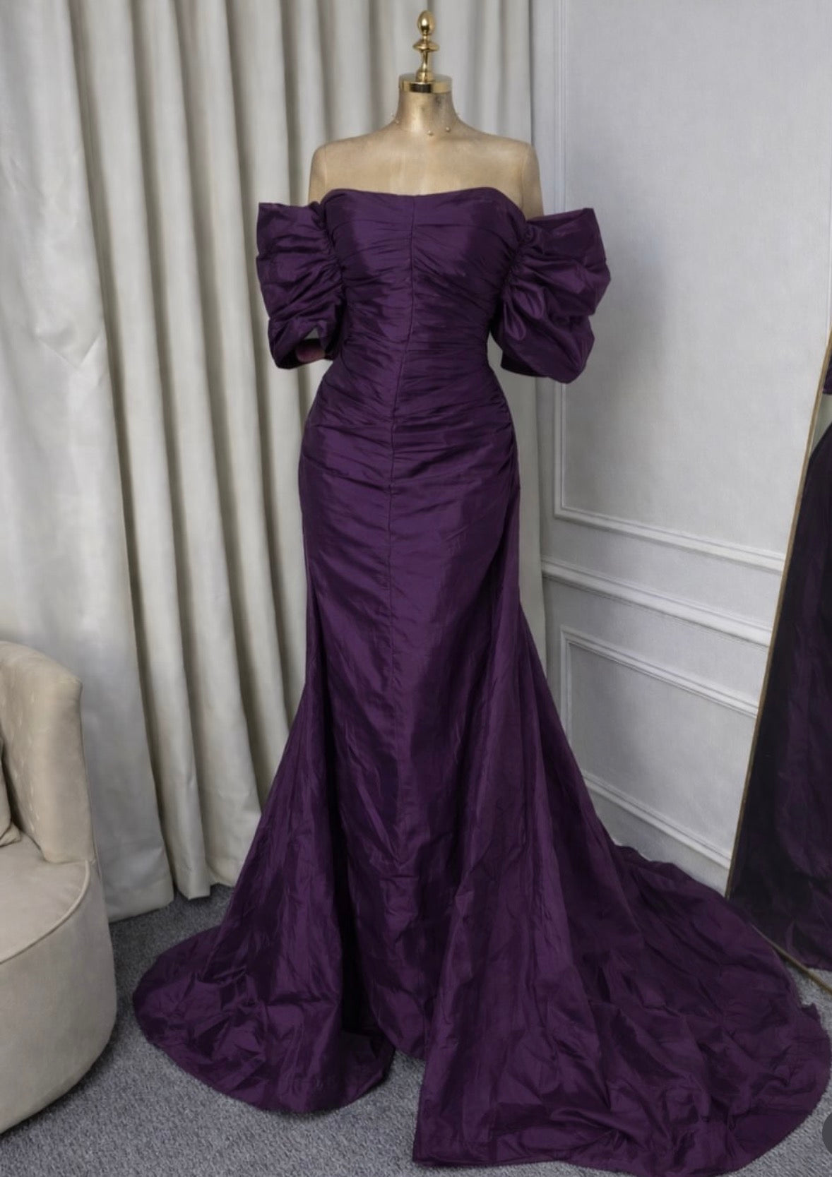 Off-the-Shoulder Purple Formal Prom Dress Mermaid Evening Dress