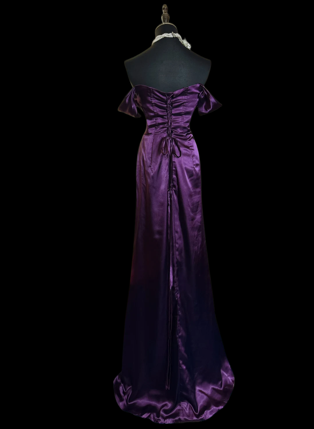 Off The Shoulder Purple Satin Mermaid Prom Dress With Slit J9752