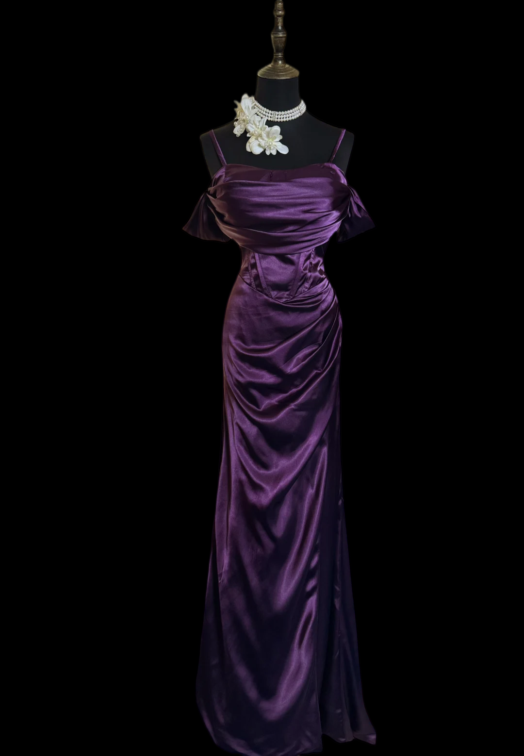 Off The Shoulder Purple Satin Mermaid Prom Dress With Slit J9752