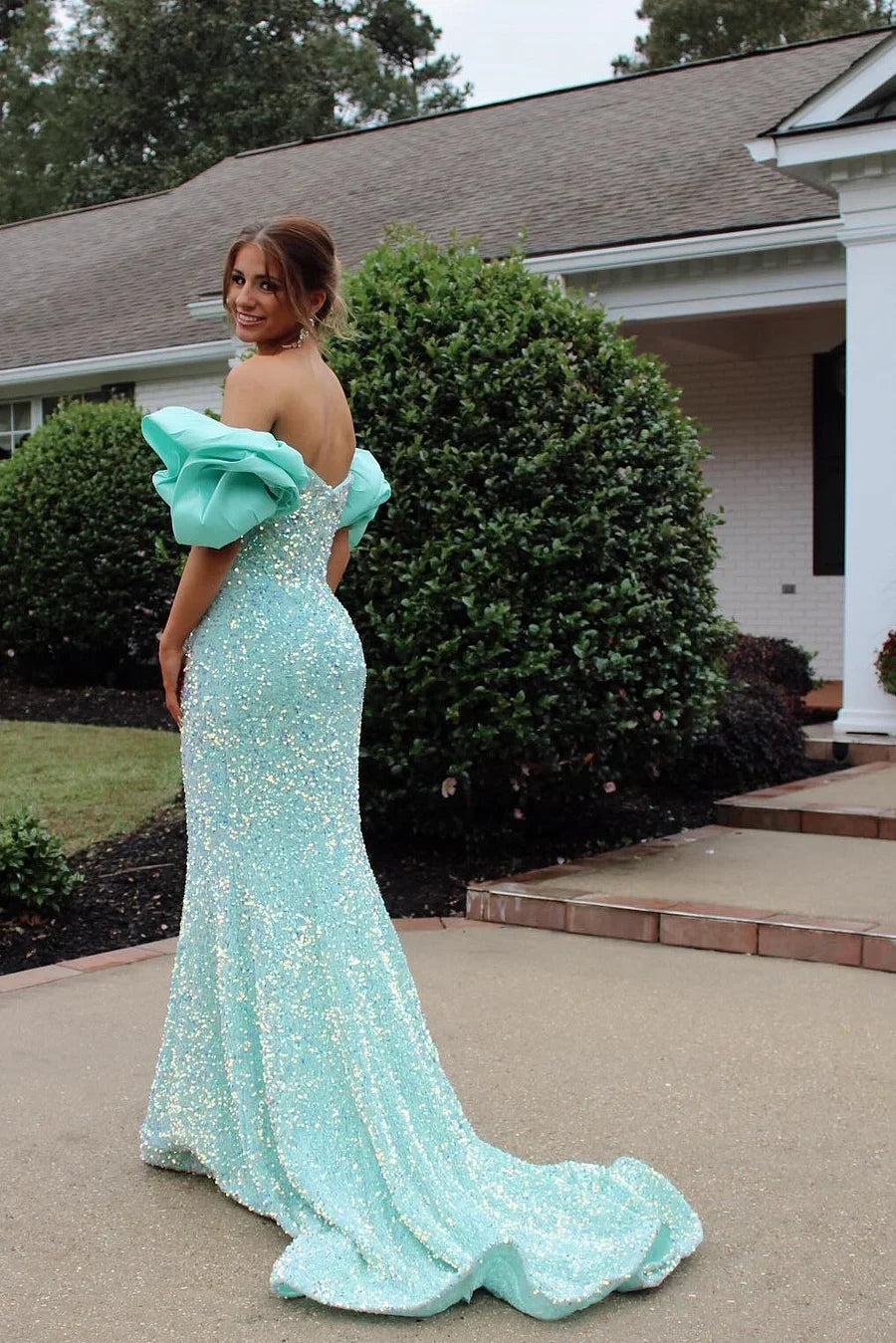 Off-the-Shoulder Sequin Mermaid Prom Dress Sexy Evening Dress
