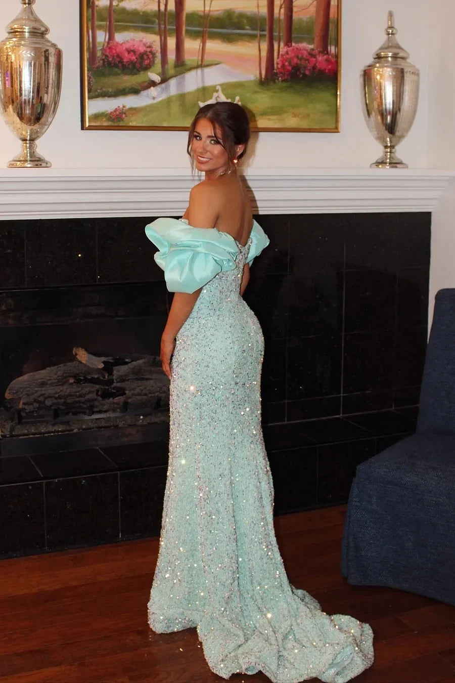 Off-the-Shoulder Sequin Mermaid Prom Dress Sexy Evening Dress