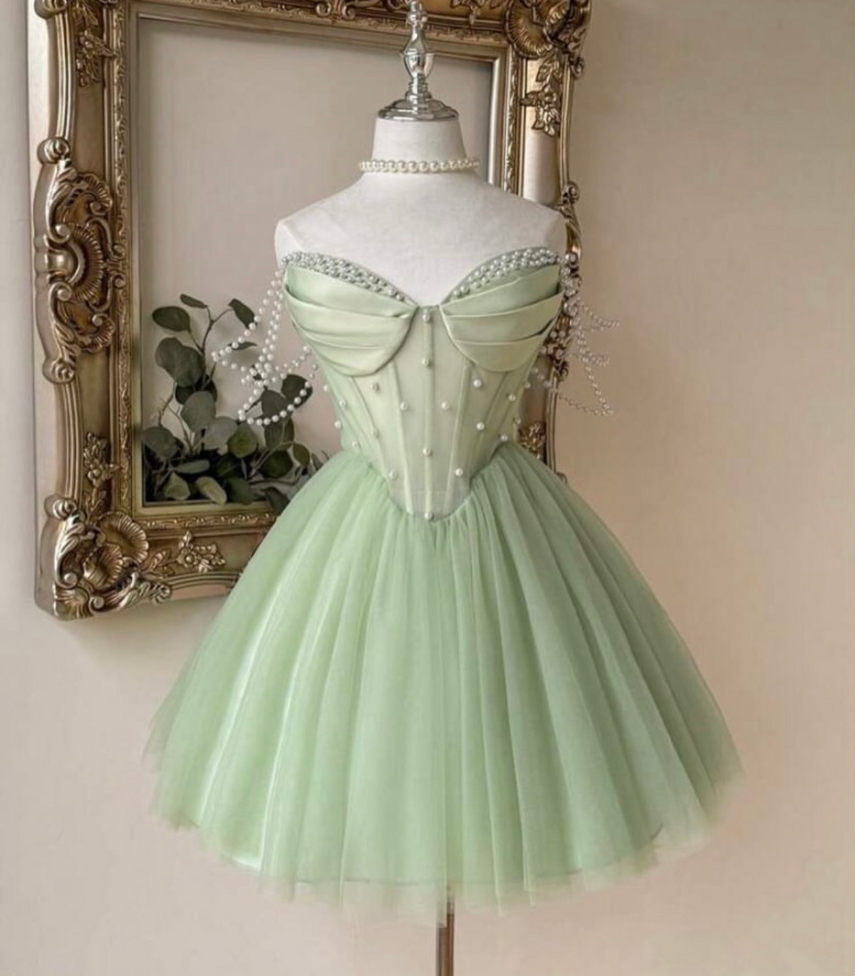 Off-the-Shoulder Tulle A-Line Homecoming Dress Pearls Birthday Dress