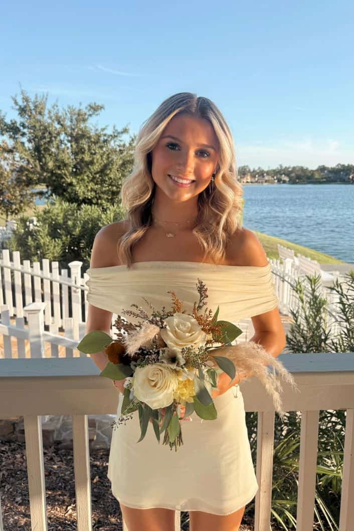 Off The Shoulder Yellow Chiffon Homecoming Dress J11224