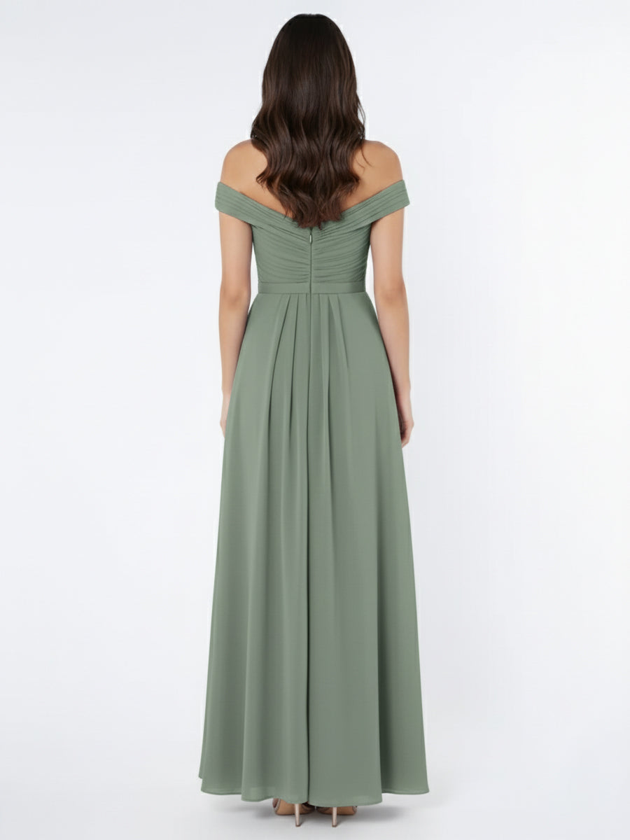 Off the Shoulder Empire Bridesmaid Dress with Slit